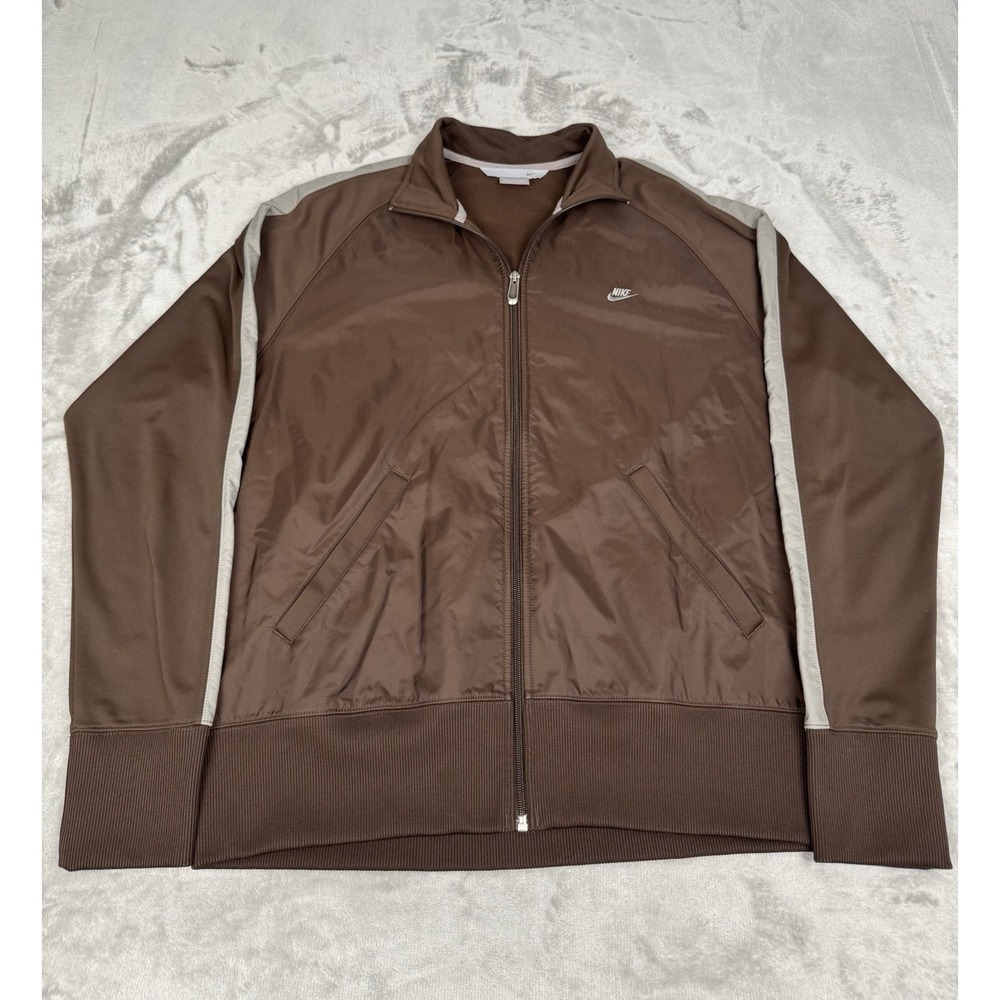 Vintage Nike Brown Track Jacket Mens XL Gray Tag Windbreaker Striped 90s Y2K
